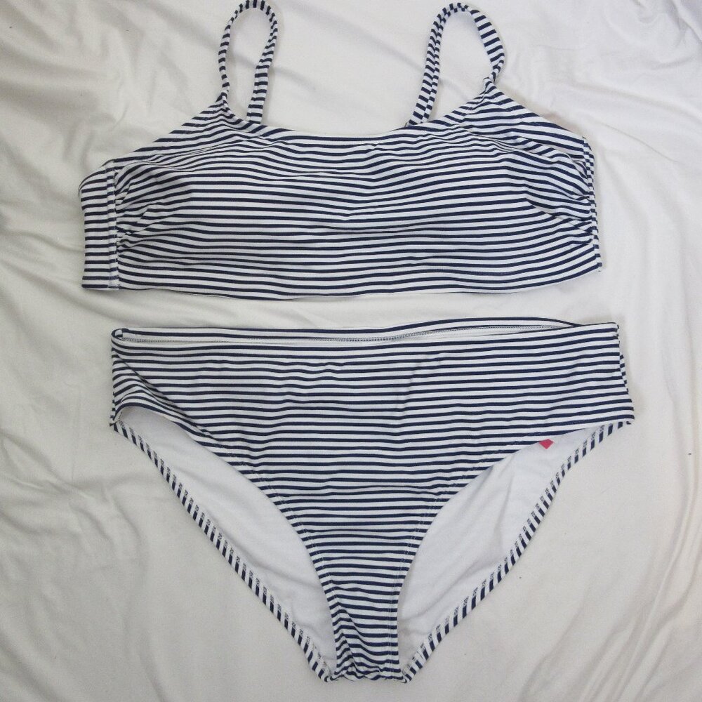 xhilaration 2 Piece Bikini Navy Blue and White Stripes 3X Plus Size NWT